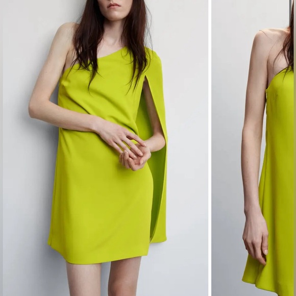 One-Shoulder Cape Sleeve Minidress by MANGO size 6 - Picture 3 of 4